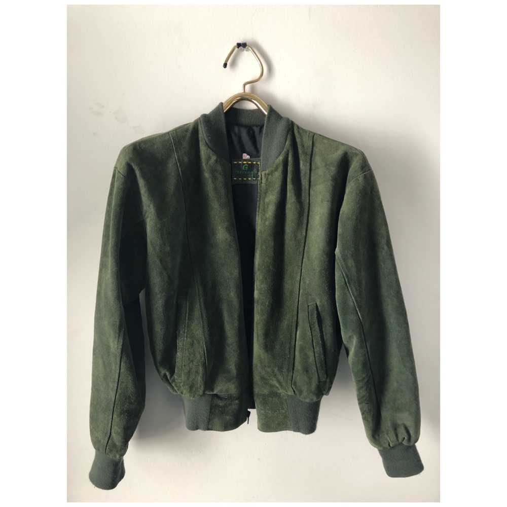 Vintage Green Leather Bomber Jacket